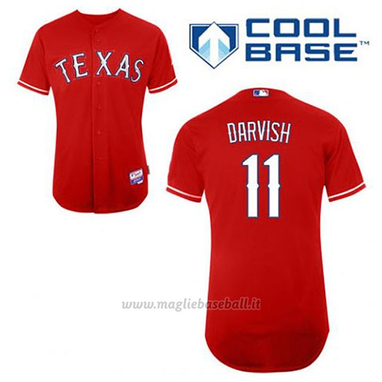 Maglia Baseball Uomo Texas Rangers Yu Darvish 11 Rosso Alterner Cool Base